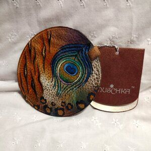 🌟Anuschka || Leather Peacock Feather Luggage Tag